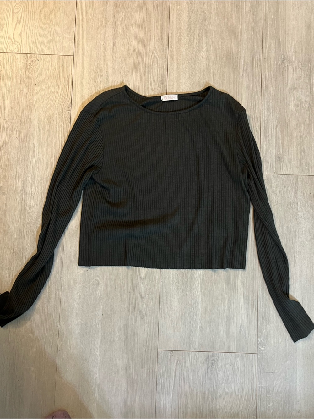 Blush Dark-Grey Ribbed Long-Sleeve Crop Top Sweater